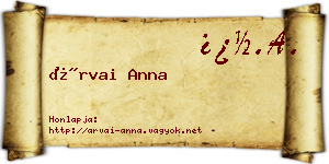 Árvai Anna névjegykártya