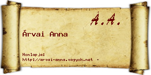 Árvai Anna névjegykártya